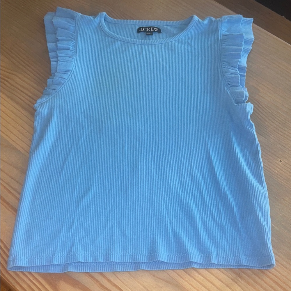 J. Crew Rib Ruffle Boatneck Tank Top - Picture 2 of 8